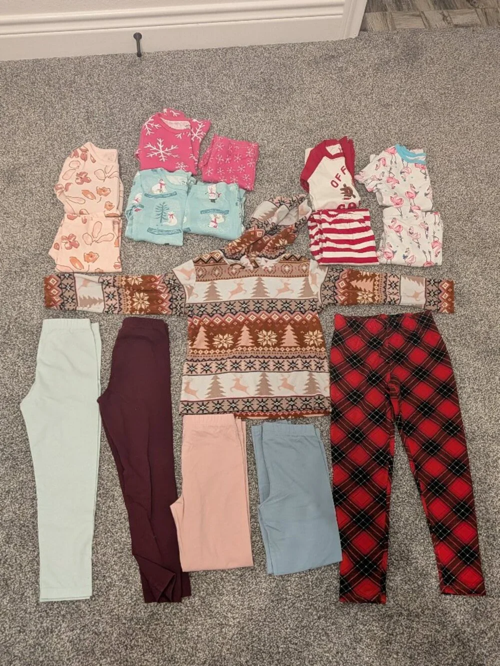 Huge 5T Girls Pajamas & Leggings 16-Piece Lot - Carters / PLACE /Sweet Butterfly